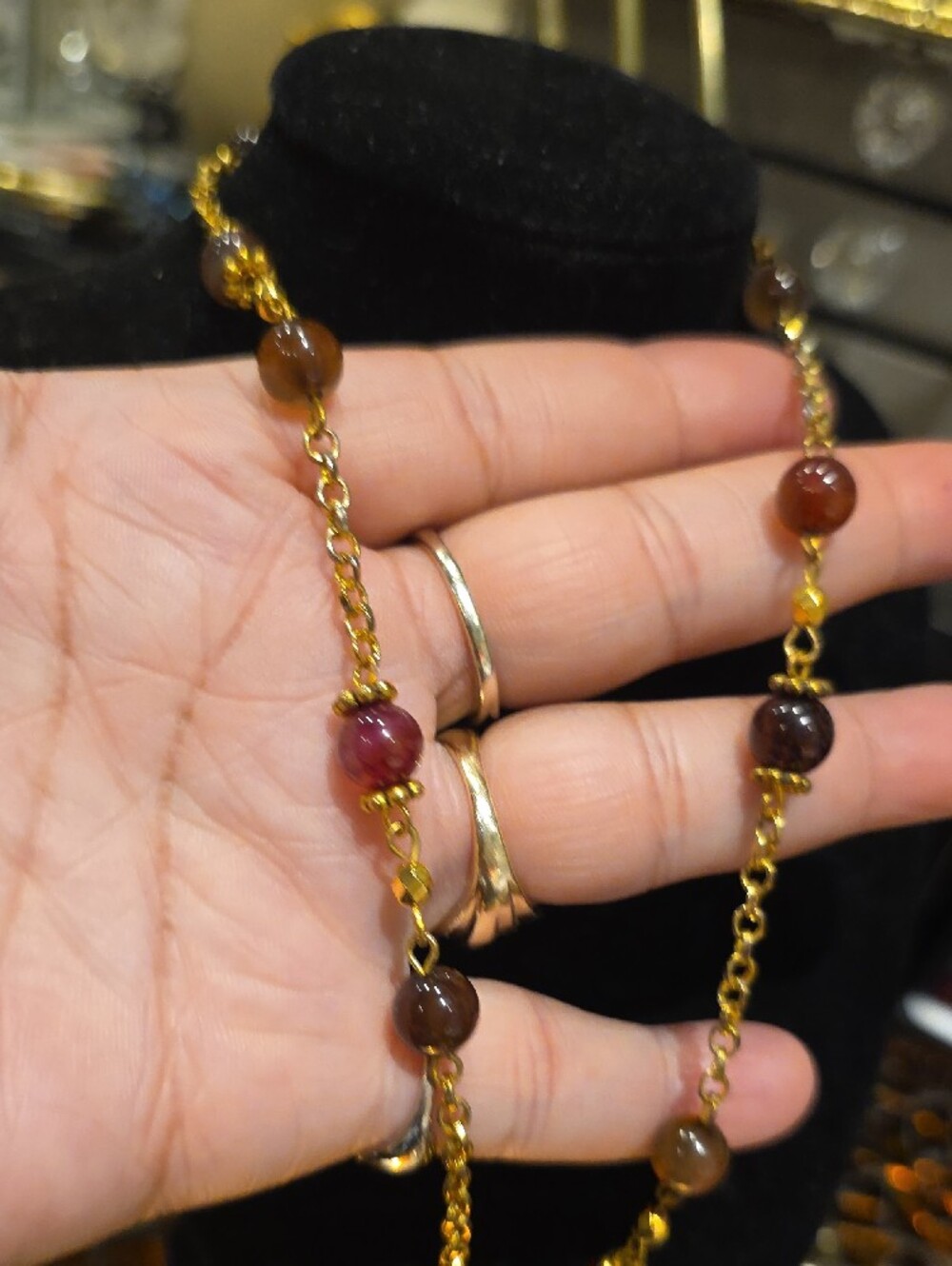 Gold-Tone Necklace with Red and Orange Jasper Pendant - Picture 6 of 9
